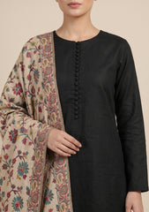 Winter - Riwaj - Pashmina Kani Jamawar 3 Pcs Suit - D#02 - Black
