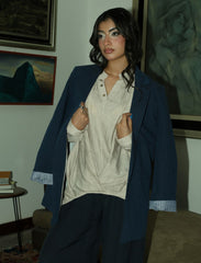 Pret - Moven - Linen Blend Lined Blue Women's Blazer Jacket