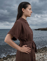 Pret - Moven - Indigo Tie Hemp Linen Shirtdress - Brown