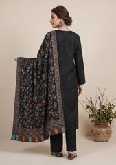 Winter - Riwaj - Pashmina Kani Jamawar 3 Pcs Suit - D#02 - Black