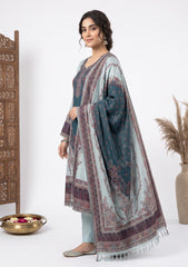 Winter - Fancy Silk Zari Jamawar - 3 Pcs Suit - D#22 - Ferozi