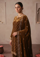Winter - Riwaj - Velvet Stone Work 3 Pcs Suit - D#05 - Tabacco