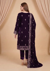 Winter - Riwaj - Fancy Embroidered Velvet Suit - D#651 - Plum