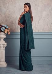 Formals - Fancy Closet - Georgette Embroidered Chiffon Saree - D#01 - Green
