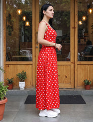 Pret - Moven - Polka Dot Dress With Waist Gathers - Red