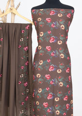 Winter - Riwaj - Printed Cotray Suit - Wool Shawl - D#09 - Brown