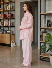 Pret - Moven - Shirt with Floral Embroidery and Stone Work Details - Pink