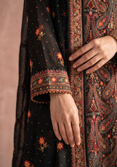 Winter - Fancy Georgette Chiffon Embroidered - 3 Pcs Suit - D#01 - Black