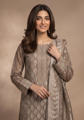 Winter - Fancy Silk Zari Jamawar - 3 Pcs Suit - D#13 - Skin