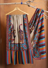 Pashmina Qalamkari Needle Work Shawl D#01 - Ferozi