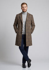 Tweed Selvage Check Woolen Fabric - B Brown