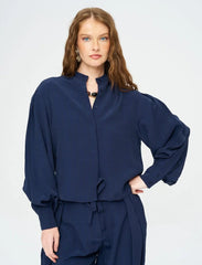Pret - Moven - Striped Linen Blend Short Shirt - Blue