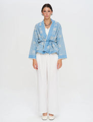 Pret - Moven - Premium Short Kimono with Ethnic Embroidery and Belt - Blue