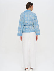 Pret - Moven - Premium Short Kimono with Ethnic Embroidery and Belt - Blue