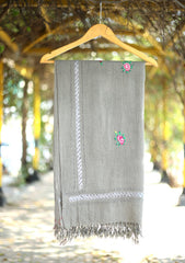 Pashmina Wool Needle Work Shawl D - 08 - Grey