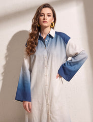 Pret - Moven - Long Omre Tunic Dress - Blue & Off White