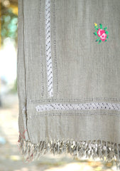 Pashmina Wool Needle Work Shawl D - 08 - Grey