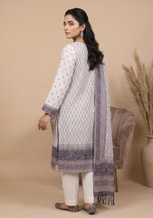 Winter - Fancy Silk Zari Jamawar - 3 Pcs Suit - D#17 - Off White