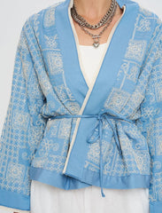 Pret - Moven - Premium Short Kimono with Ethnic Embroidery and Belt - Blue
