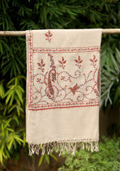 Pashmina Kashmiri Work Scarf D - 12 - Fawn