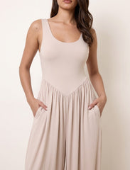 Pret - Moven - Cotton Blended Jersey Wide-Leg Jumpsuit - Skin