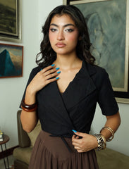Pret - Moven - Cotton Collar tie Top - Black