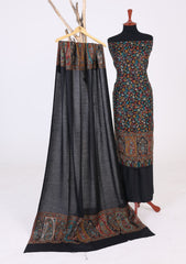 Winter - Riwaj - Pashmina Suit - Kaani Jamawar - Premium 25 - D#46 - Black