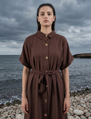 Pret - Moven - Indigo Tie Hemp Linen Shirtdress - Brown