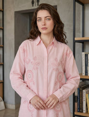 Pret - Moven - Shirt with Floral Embroidery and Stone Work Details - Pink