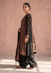 Winter - Fancy Georgette Chiffon Embroidered - 3 Pcs Suit - D#01 - Black