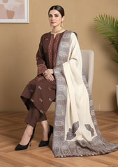 Winter - Riwaj - Pashmina Embroidered Suit - Kaani Shawl - D#03 - Chocolate