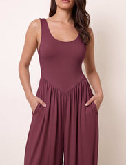 Pret - Moven - Cotton Blended Jersey Wide-Leg Jumpsuit - Maroon