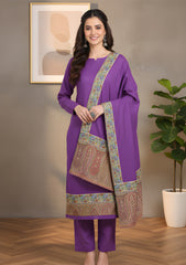 Winter - Riwaj - Pashmina Jamawar Suit - Patch Work - D#05 - Purple