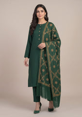 Winter - Riwaj - Pashmina Kashmiri Needle 3 Pcs Suit - D#01 - Green