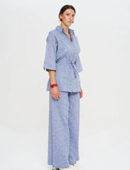 Pret - Moven - Indigo Linen Women's Shirt with Belt - Blue