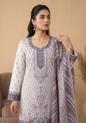 Winter - Fancy Silk Zari Jamawar - 3 Pcs Suit - D#17 - Off White