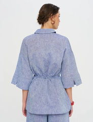 Pret - Moven - Indigo Linen Women's Shirt with Belt - Blue