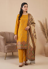 Winter - Fancy Silk Zari Jamawar - 3 Pcs Suit - D#12 - Mustard