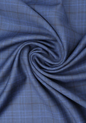 Scabal Super 100's Heroic Check Wool Suiting - Blue