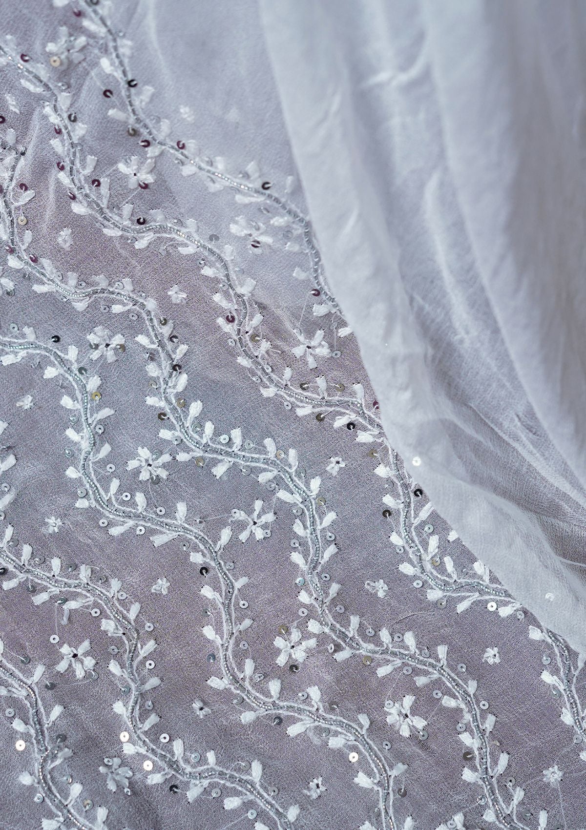 Winter Collection - Riwaj - Bamber Chikankari W/ Sequence Work - White