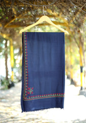 Pashmina Wool Needle Work Shawl D - 25 - N Blue
