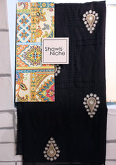 Embroidered Lawn Summer Shawl D#37 - Black