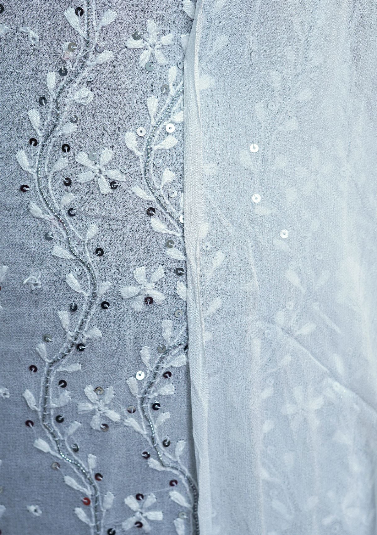 Winter Collection - Riwaj - Bamber Chikankari W/ Sequence Work - White