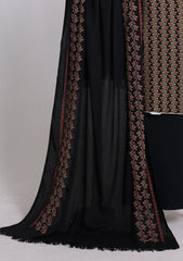Winter - Riwaj - Printed Cotray Suit - Wool Shawl - D#13 - Black