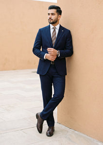 Scabal Super 100's Cashmere Plain Wool Fabric - N Blue