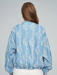 Pret - Moven - Women's Bomber Jacket with Floral Embroidery - Blue