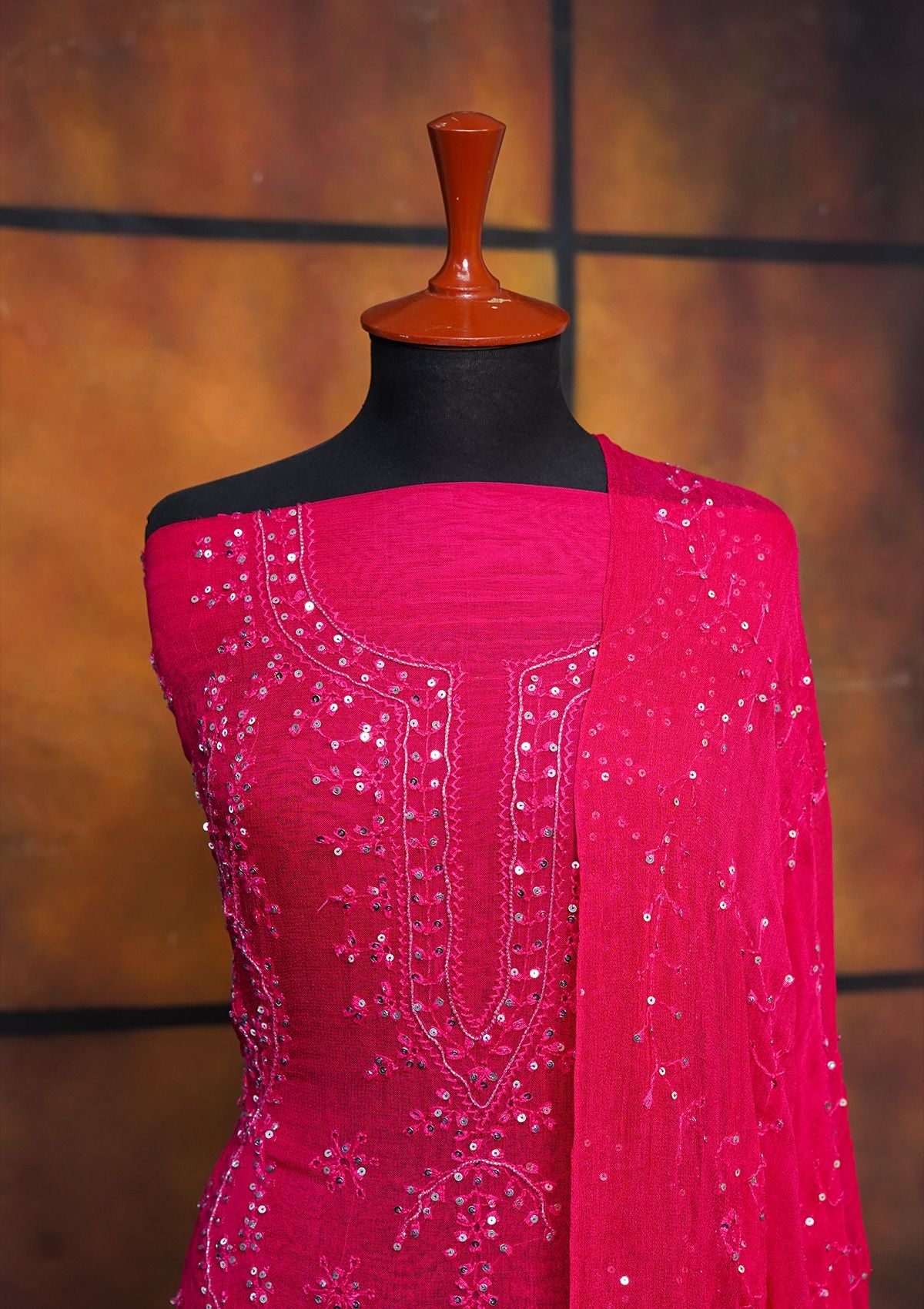 Winter Collection - Riwaj - Bamber Chikankari W/ Sequence Work - S Pink