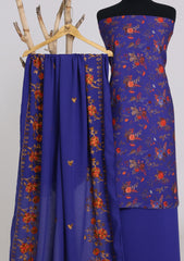 Winter - Riwaj - Printed Cotray Suit - Wool Shawl - D#02 - Blue