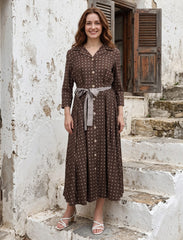Pret - Moven - Indigo Silk Women's Frock - Brown