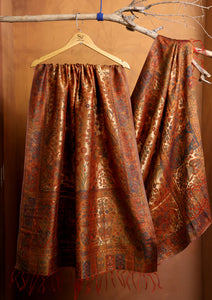 Pashmina Zari Jamawar Shawl D#221 - Rust